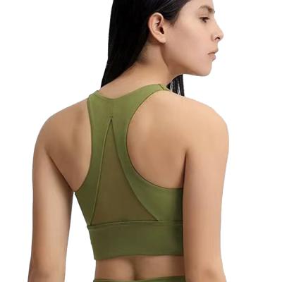 China New Antibacterial Solid Color Nylon Sports Womens Double Sided Yoga Fitness Tops for sale