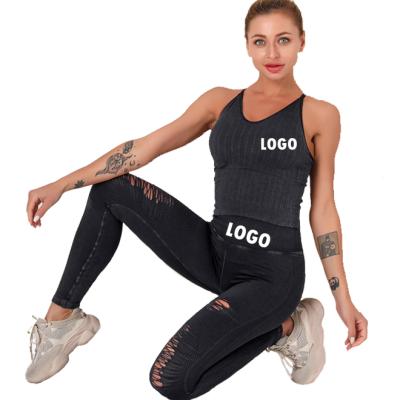 China Fashion Antibacterial New Arrival In Running Ware Yoga Sets Ripped Leggings for sale