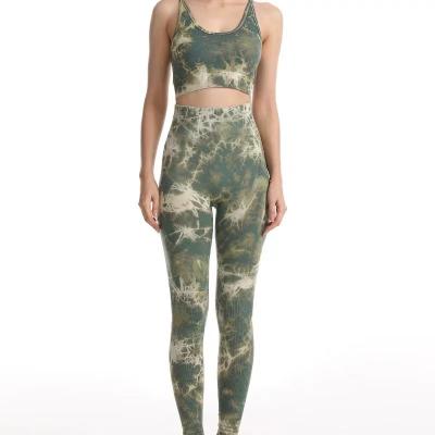 China Breathable High-Waist Leggings Fitness Hip-Lifting Tops Running Women's Yoga Tie-Dye Suit for sale