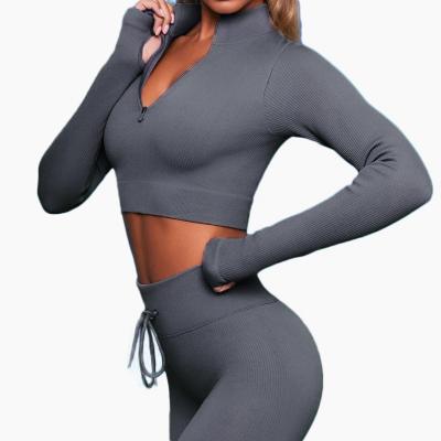 China Breathable Women's Seamless Knitted Training Running Fitness Yoga Suit Zipper Cardigan Long Sleeve Jacket for sale