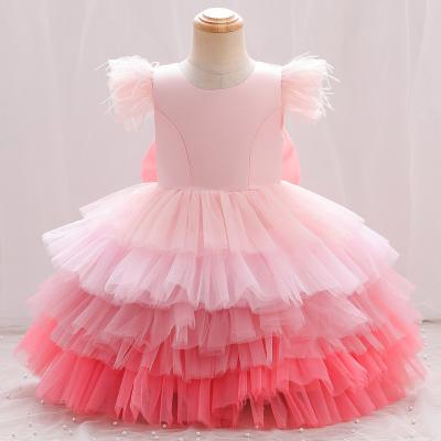 China Baby Breathable Puffy Dress Lace Up Cute Child Princess Dresses Tulle First Communion Dresses With Bow for sale