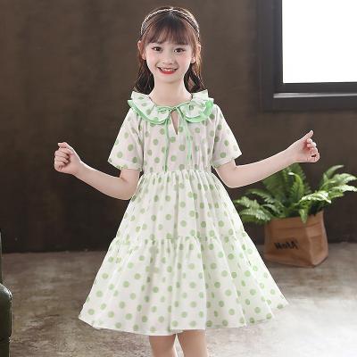 China Baby Breathable Green Dresses PATTERN Cute School Girls Tutu Kids Design Bowknot Summer Polka Dot Daily Skirt for sale