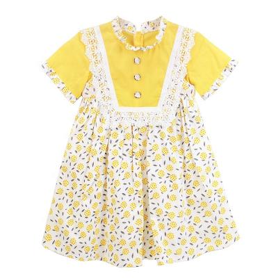 China Breathable Yellow Cute Daily School Girls Floral Design Summer PATTERN Skirt Baby Daily School Dress for sale