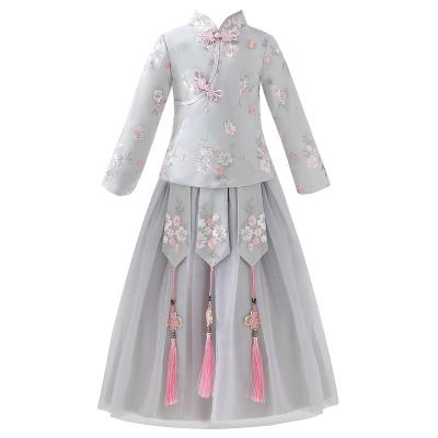 China Traditional Style Breathable Cute Cute Cheongsam Cute Porcelain Lace Dress Kids Dresses Girls Winter Red Clothing for sale