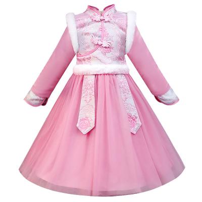 China Breathable Chinese style girls dress baby clothes princess dress long sleeves and velvet cheongsam dress for sale