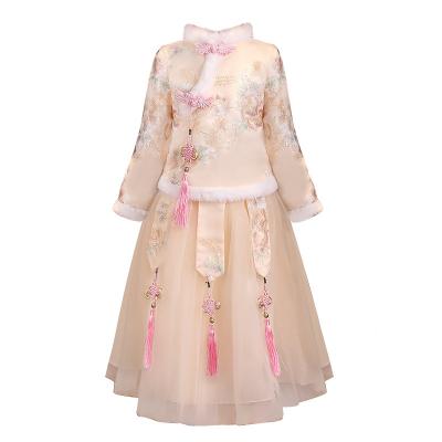 China Breathable Girls 2022 New Fashion Female Autumn And Winter Skirt Baby Floral Infant Chinese Style Cheongsam And Velvet Skirt for sale