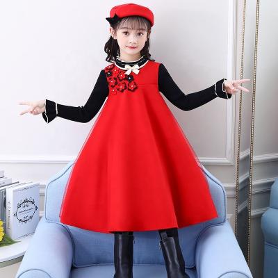 China Winter Cute Bubble Girl Cotton Girls Dresses Layered Breathable Selvedge Long Sleeve Dress Girls Clothing Warm Ribbon Skirt for sale