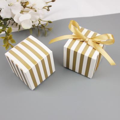 China European Style Handmade Wholesale Small Square Stripe Gold Gift Box Small Square Box Candy Box for sale