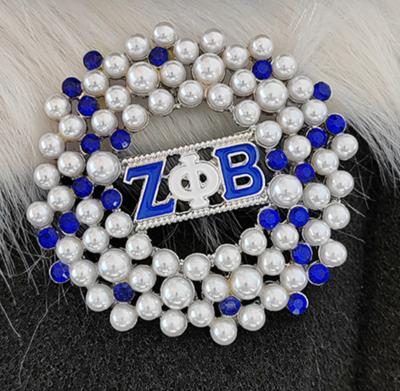 China 2023 New ALLOY Sorority Pearl Greek Faux Stone Around PHI Letter Brooches Jewelry For Women Clothing Accessories for sale