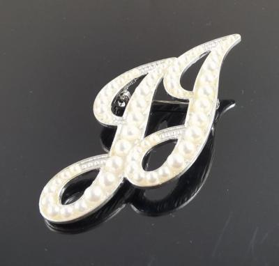 China ALLOY Custom New Arrival Simulated Pearl Letter JJill Initial Brooch Simga Accessories Pin Double J Theta Finger Sign for sale