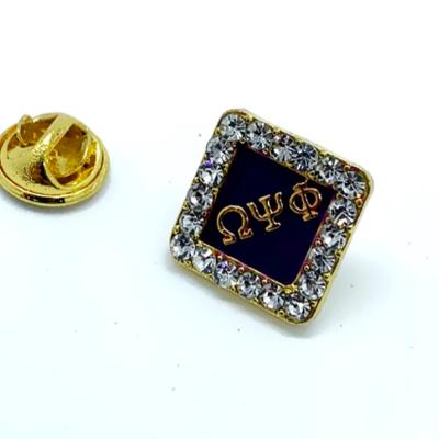 China Custom company rhinestone fraternity ALLOY PHI PHI enamel metal letter label square lapel pin for sale