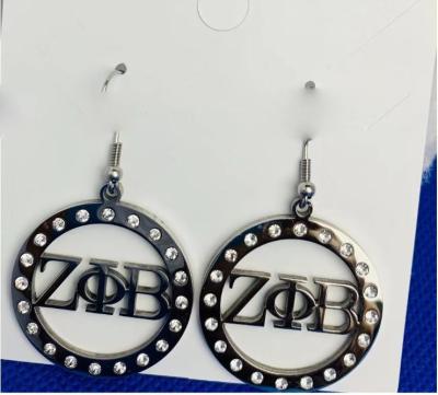 China Sorority Letters Sorority Letters Symbol Cute Custom Greek Jewelry Accessories Stainless Steel Blue Rhinestone Eardrop Eardrops for sale