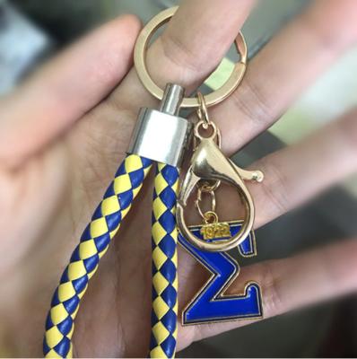 China Fraternity Leather Braided Leather Braided Greek Sorority Bag Keychain SGR Key Chain Bag Sigma Rho 1922 Accessory Keychain for sale