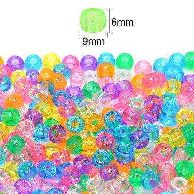 China Jewelry Making 6mm x 9mm Plastic Glitter Pony Beads For Jewelry Making Acrylic Pony Beads For Kids Bracelets Jewelry Making for sale