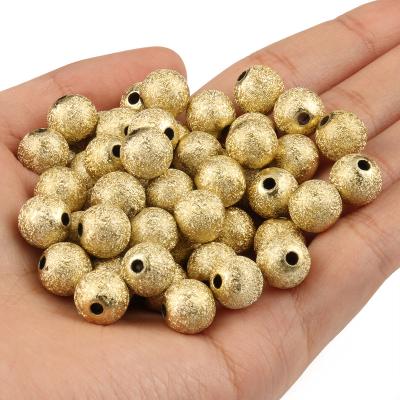 China Jewelry DIY 6/8/10/12mm Gold Beads For Jewelry Making Frosted Beads Plated Acrylic Gold Round Ball Spacer Beads for sale