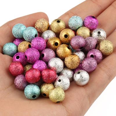 China Jewelry DIY 6/8/10/12mm Mixed Gold Rainbow Silver Beads For Jewelry Making Acrylic Plated Frosted Beads Round Ball Spacer Beads for sale