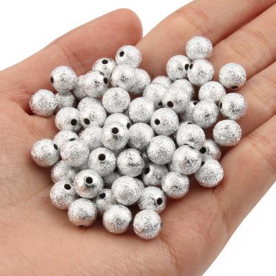 China DIY 6/8/10/12mm Jewelry Silver Beads For Jewelry Making Acrylic Plated Frosted Beads Round Ball Spacer Silver Beads for sale