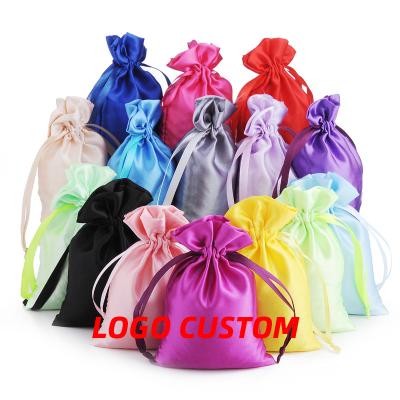 China Wholesale Gift Drawstring Satin Pouch Hair Extension Packaging Hair Wig Black Silk Folding Bag With Logo Customized for sale