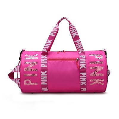 China Large Capacity Portable Gym Sports Business Travel Durable Waterproof Fitness Bag Overnight Spend Duffel Bag Night Pink for sale