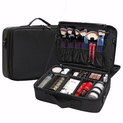 China Waterproof 3 Layers Makeup Bag Travel Bag Cosmetic Case Outdoor Waterproof Cosmetic Brush Holder Case With Adjustable Divider for sale