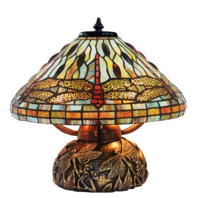 中国 European Style 16 Inch Poppy Flower Copper Tiffany Handmade Art Colored Glass Decorative Table Lamp 販売のため