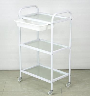 China Hot Selling Beauty Salon Glass Material 4 Wheels Salon Trolley Salon Trolley for sale