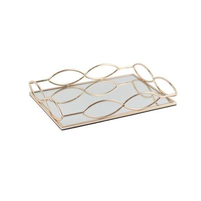 China High Quality Eco-friendly Classical Mirror Glass Customized Square Rectangle Gold Rectangle Food Serving Tray for sale