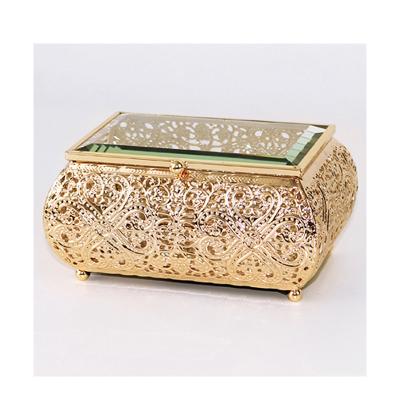 China Wholesale High Quality Eco-friendly Hollow Design Style Retro Jewelry Box Mini Jewelry Box Custom Ring Box Gold for sale