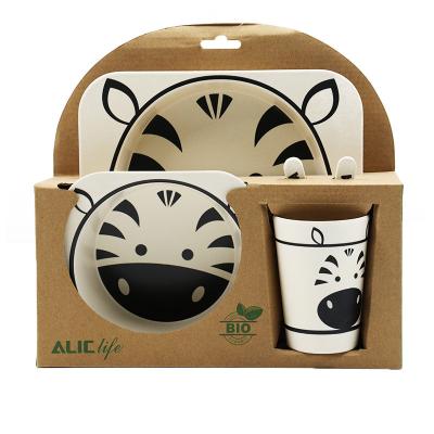 China Custom Sustainable Reusable Biodegradable Eco Friendly Plastic Kids Straw Tableware Cartoon Plate Wheat Fork Dinnerware Set Bpa Free for sale