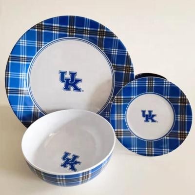 China Sustainable Melamine Custom Printing Logo Dinnerware Set Shatterproof Eco - Friendly Blue for sale