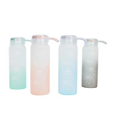 China Sustainable 460ml Colorful Gradient Color Drinking Bottle Frosted Gradient Sublimation Borosilicate Glass Water Bottles for sale