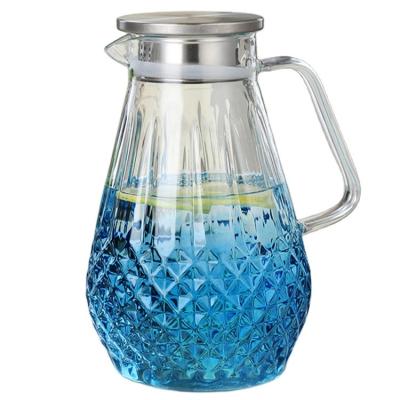 China Sustainable 1.5 L / 2 L High Quality Cool Kettle Tea pot gradient blue Borosilicate Cool Water Pot With Cup Drinking Set for sale