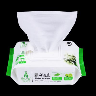 China Kitchen Household Cleaning Thick Soft Cotton Kitchen Nonwoven Wet Wipes Lemon Scent OEM Home for sale