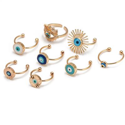 China Turkish Blue Eye Diamond-studded Adjustable Ethnic Ring Evil Eye Ring Female European And American Jewelry Retro for sale