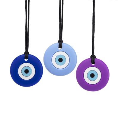 China New Arrival Silicone Blue Eye Teether Wholesale Kids Evil Eye Silicone Teether Hanging Sensory Chewing Molar Stick for sale