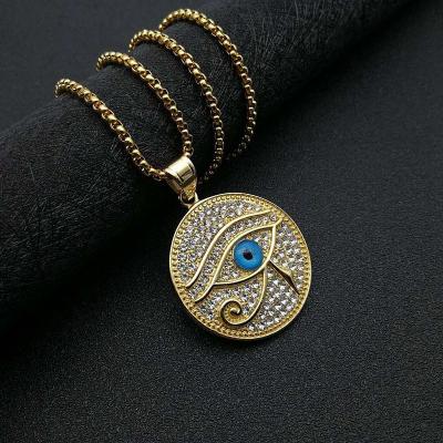 China New Gold Plated Stainless Steel Rhinestone Jewelry Hip Hop Hiphop Myth of Horus Pendant Necklace for sale