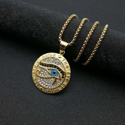 China Myth The Eye Of Horus Jewelry Steel Gold Plated Titanium Diamond Eye Of Horus Pendant for sale