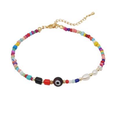 China New Product Classic Bohemian Ethnic Style Rainbow Glass Bead Baroque Natural Freshwater Pearl Anklet Chain for sale