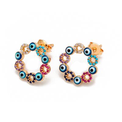 China BOHEMIA Flower Eye Earrings Female European and American Colored Evil Fashion Full Diamond Earrings for sale