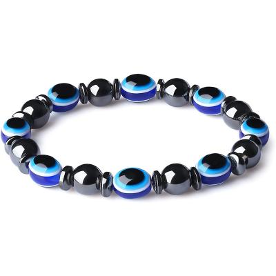 China Religious Magnetic Hematite Eye Bracelet Unisex Turkey Eye Beaded Evil Eye Bracelet for sale