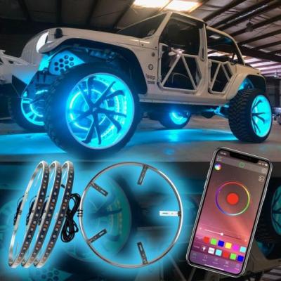 China Wholesale 15inch RGB PVC Led Wheel Ring Light Kit Double Roll Row Wheel Lights Chase Underglow Led Wheel Hub Rim Light For Car Rim for sale