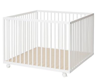 China Cnvertible EN716 Pine 3 Tier White Multi Purpose Solid Wood Baby Playpen Wooden Hutch With Wheels for sale