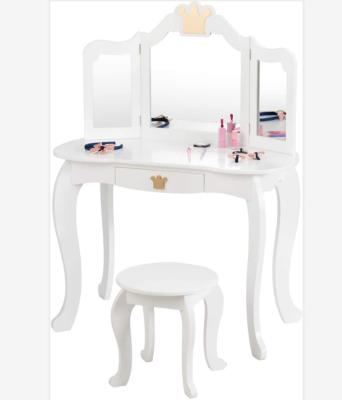 China Kids Furniture Solid Wood Kids Bedroom Furniture Set Dresser Dressing Table With Chair Kids Vanity Set With Mirror for sale