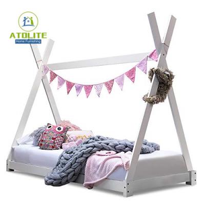 China Bunk Bed Sleep Design Kids Pine Teepee Tent Canopy Style Bed Frame Teepee Cabin Solid White Wood Bed for sale