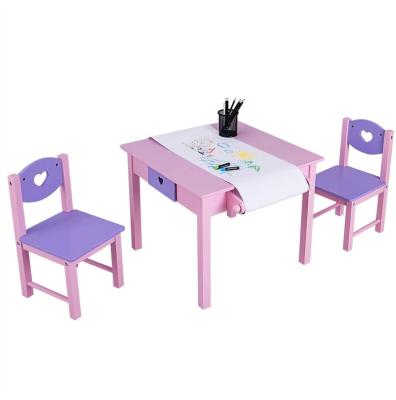 China Modern Kids Wooden Table and Chair Set of 2, 3 in 1 Kids Art Table with Paper Rolls Pad and Storage for Toddlers Drawing, Reading for sale