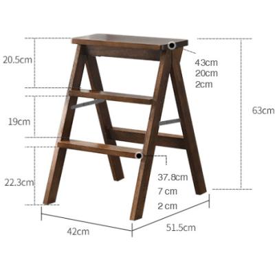 China Folding Portable Brown Color Kitchen Helper Stool Solid Wood Foldable Step Stool for sale