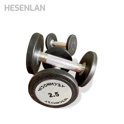 China Commercial Fitness Dumbbell Hesenlan Sponge Type Free Weights Set Gym Equipment Fitness Urethane PU Black Round Dumbbell for sale