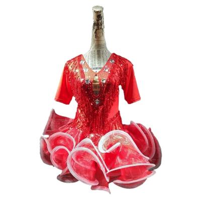 China from above & Tees Girls Salsa Dancewear Samba Dresses Fringe Latin Skirts Exotic Skating Clothes for sale