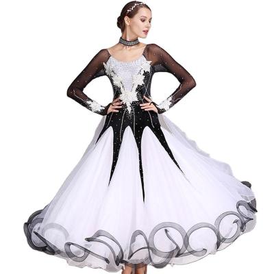 China Bright Black Bright Ballroom Waltz Dress Rhinestones Costume Standard Competition Ballroom Dance Dresses Modern Dance Costume for sale