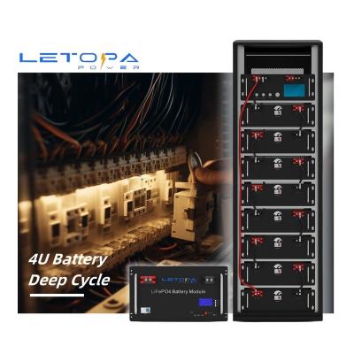 China Environmental Safety Long Life LETOPA emergency power supply 48v 51.2v 100ah lithium ion battery Built in BMS rack mounted stacked OEM battery for industry for sale